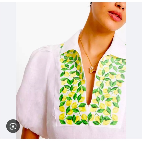 kate spade Tops - 🍋 NWT Kate Spade White Linen Embroidered Lemons Puff Sleeve Blouse Top